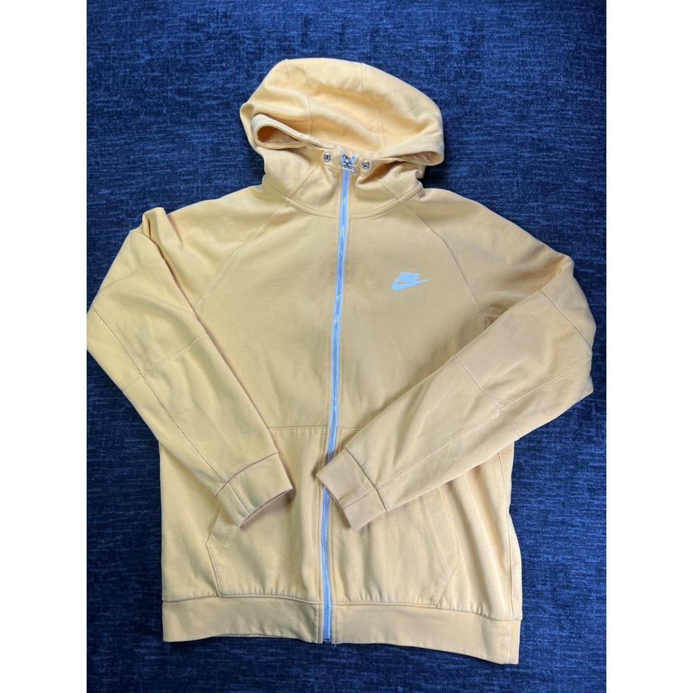 Nike Full Zip Hoodie Mens Medium Yellow Raglan Fleece Sportswear Futura Logo